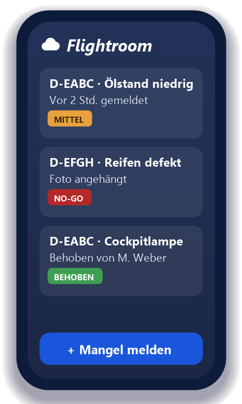 Illustration der Flightroom App mit Mängelliste